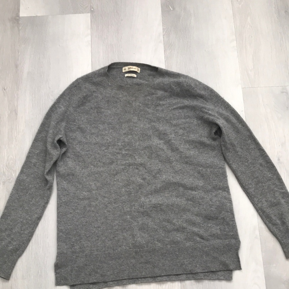 ZARA CASHMERE GRAY LONG SLEEVE CREW PULLOVER WOMENS SMALL